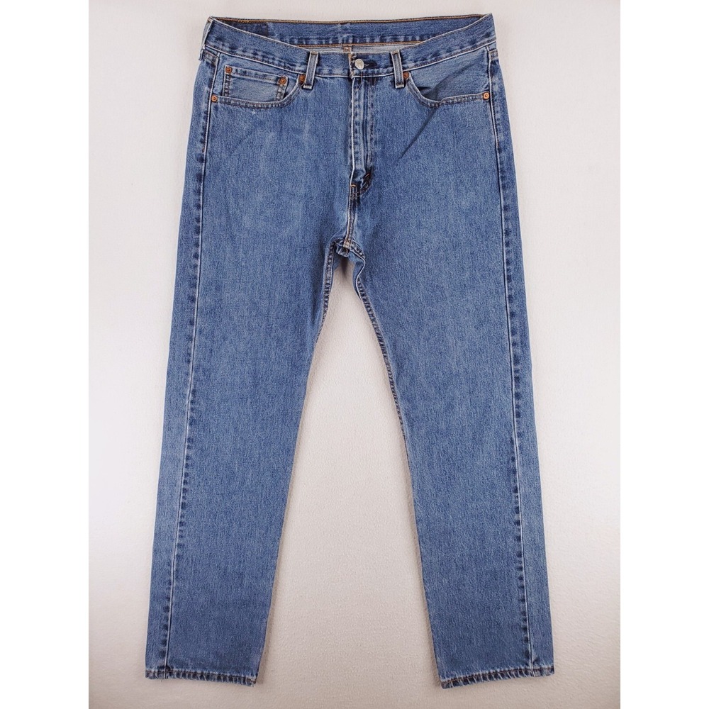 Levis 505 Jeans Mens 36x34 Regular Straight Heavy Denim Work Pants Medium Stone